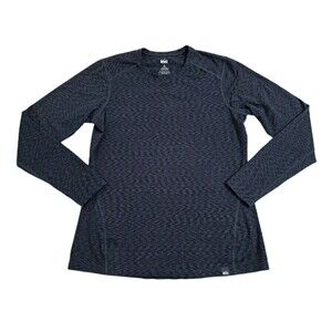 REI Co-Op Womens Large Top Midweight Base Layer Crew Long Sleeve Black Gray